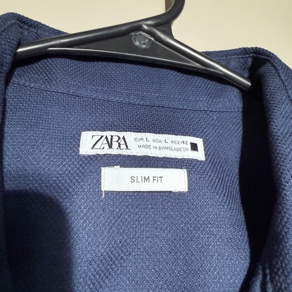 ZARA Men’s Slim Fit Button-Up Shirt | Navy Blue | Size L - Picture 3 of 3